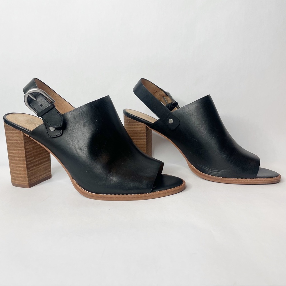 Madewell Riley Black Leather Convertible Sling Back Mules Size 10